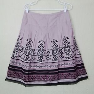 Apt 9 Knee Length Cotton Pleated‎ Skirt Size 6 in Purple w/ Fleur de Lis Print